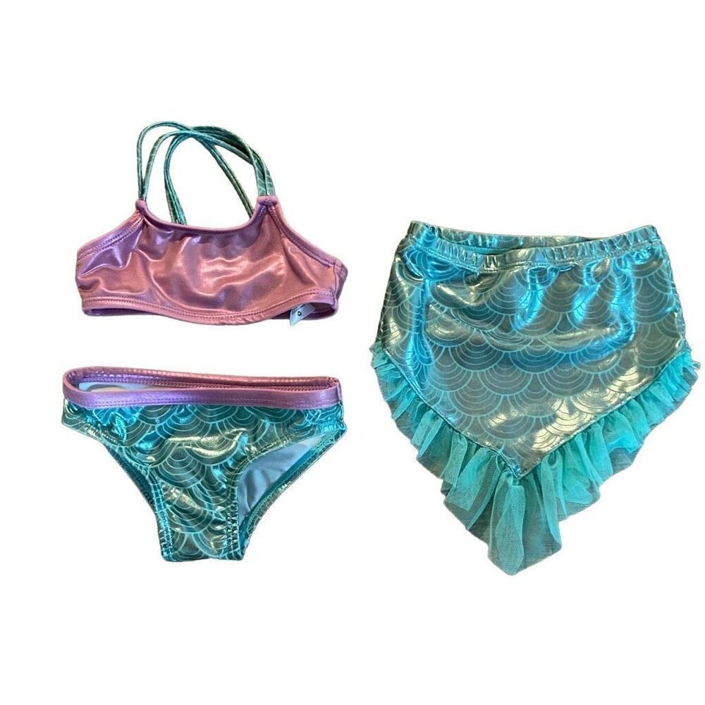 Wonder Nation Mermaid 3 Piece Swim Suit Bikini W Skirt Size 18 Months
